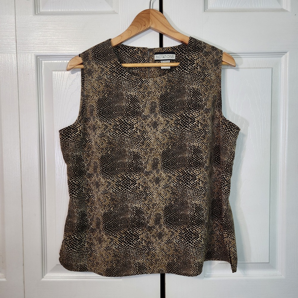 Notations Brown Snakeskin Print Sleeveless Blouse Tank Top Large Mobwife Chic